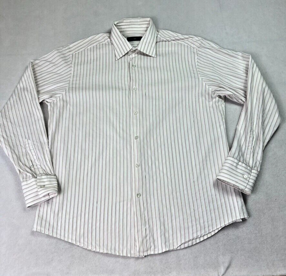 ERMENEGILDO Z Zegna Shirt Mens XXL Button Front Striped White Red